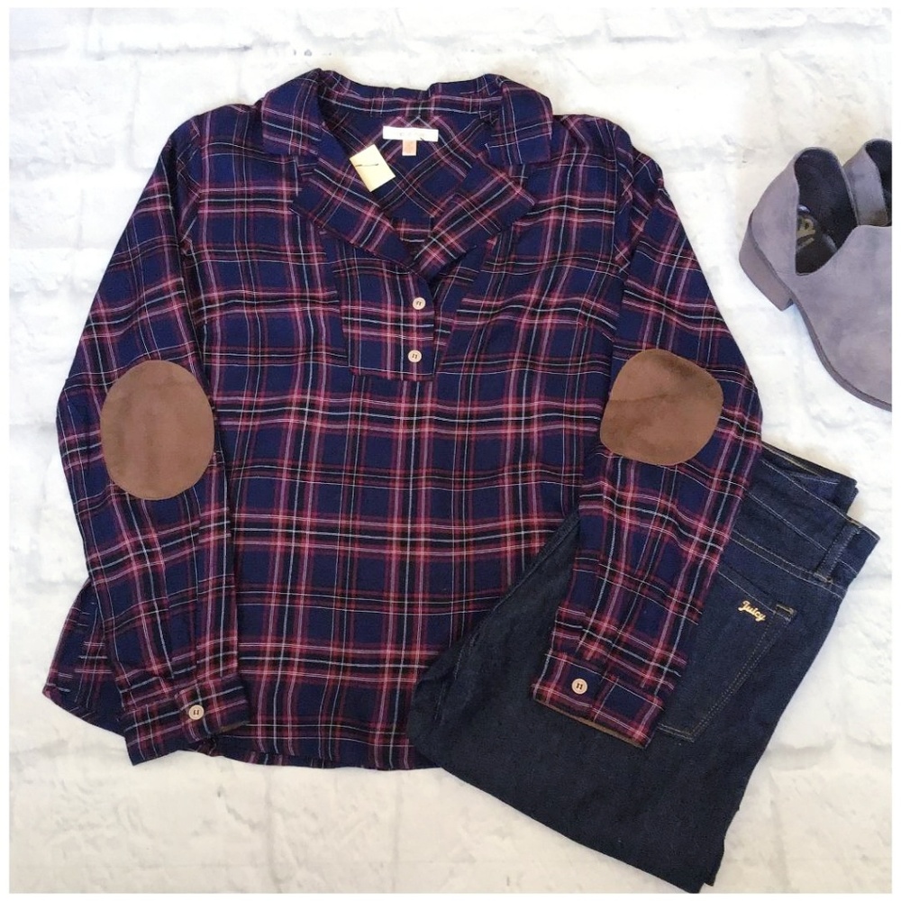 LAST ONE❗Skies Are Blue Stitch Fix Navy Plaid Top - Picture 7 of 7